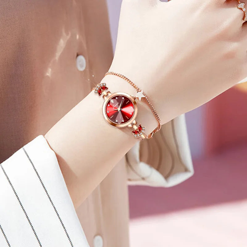 Luxury Woman Wristwatch Steel Green Rhinestone Waterproof Quartz Hand Clock Gift for Her Pointer Ladies Bracelet Watch Diamond