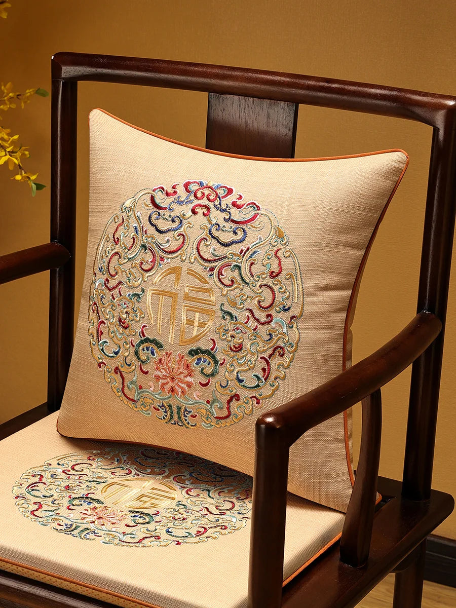Embroidered Chinese Luxury Cushion Cover 45x45cm Elegant Crane Decorative Linen Pillowcase Living Room Sofa Autumn Pillow Covers
