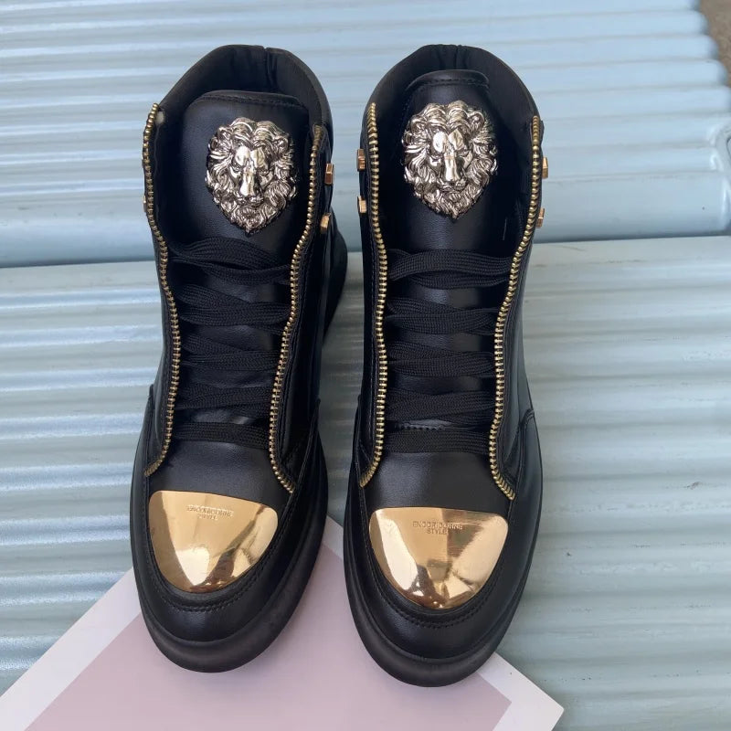 High-Top Zip-Decorated Sneaker With Breathable Mesh Lining — Black | KIMLUD