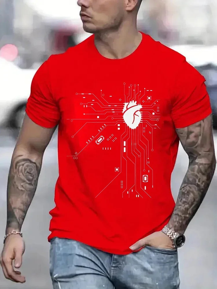 Graphic Cotton Circuit Diagram Tee — Black | KIMLUD