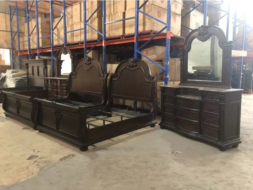 Royal French Italian Elegant Luxury Bedroom Furniture European Style King Size Beds Carved Solid Wood Bedroom Sets High Quality