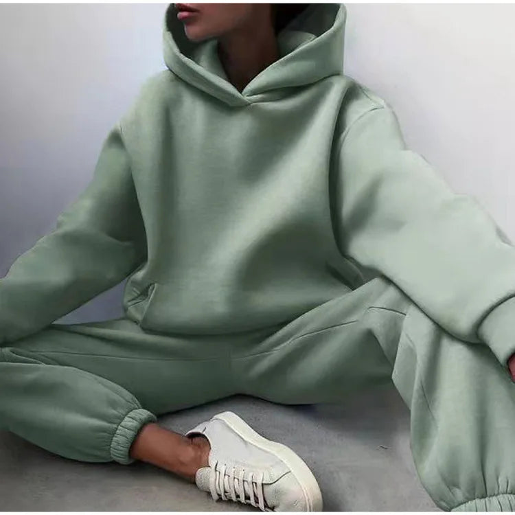 Fleece Hooded Two-Piece Set Cozy Winter Essential — Black | KIMLUD