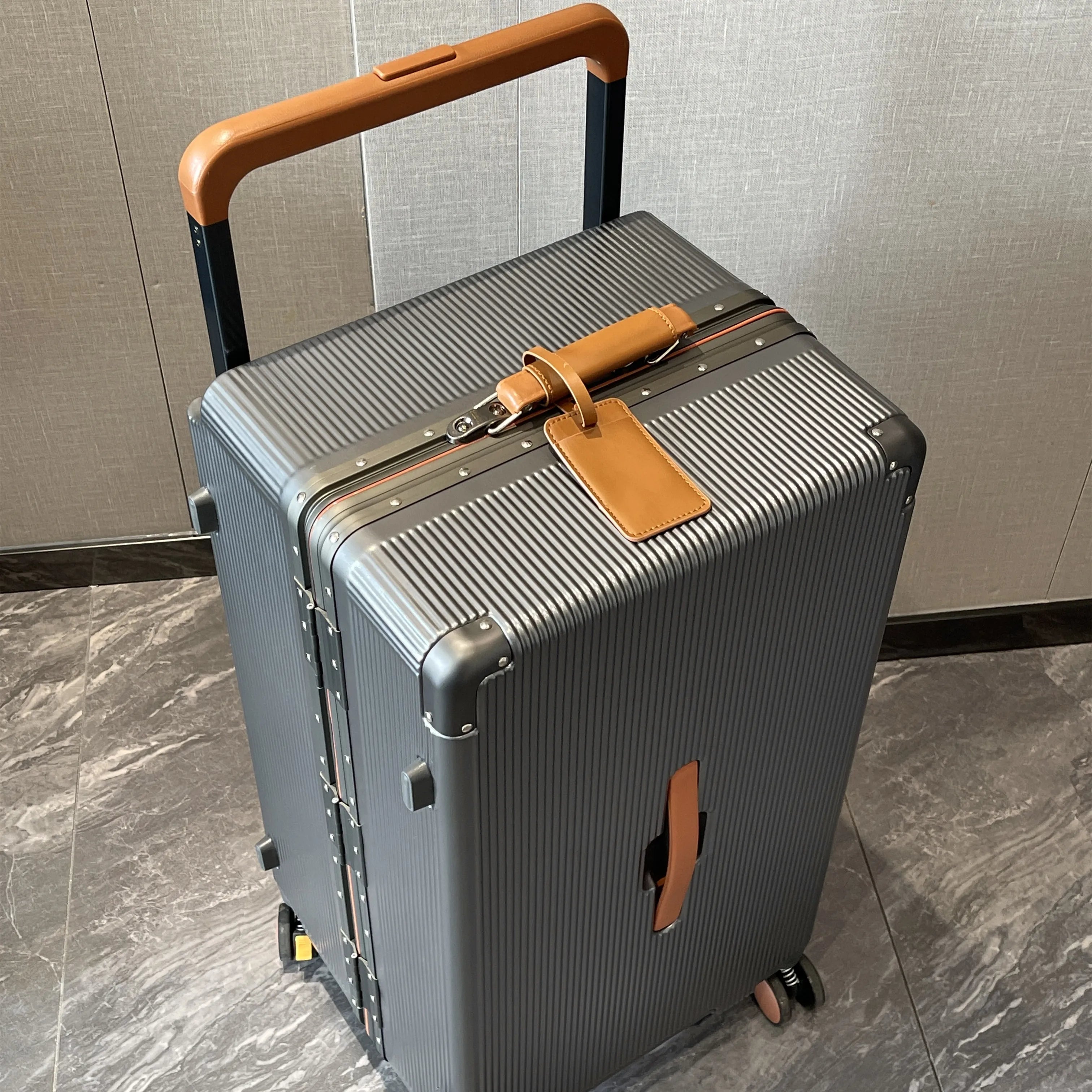 Aluminum-Frame Carry-On Suitcase Wide-Handle — Black | KIMLUD