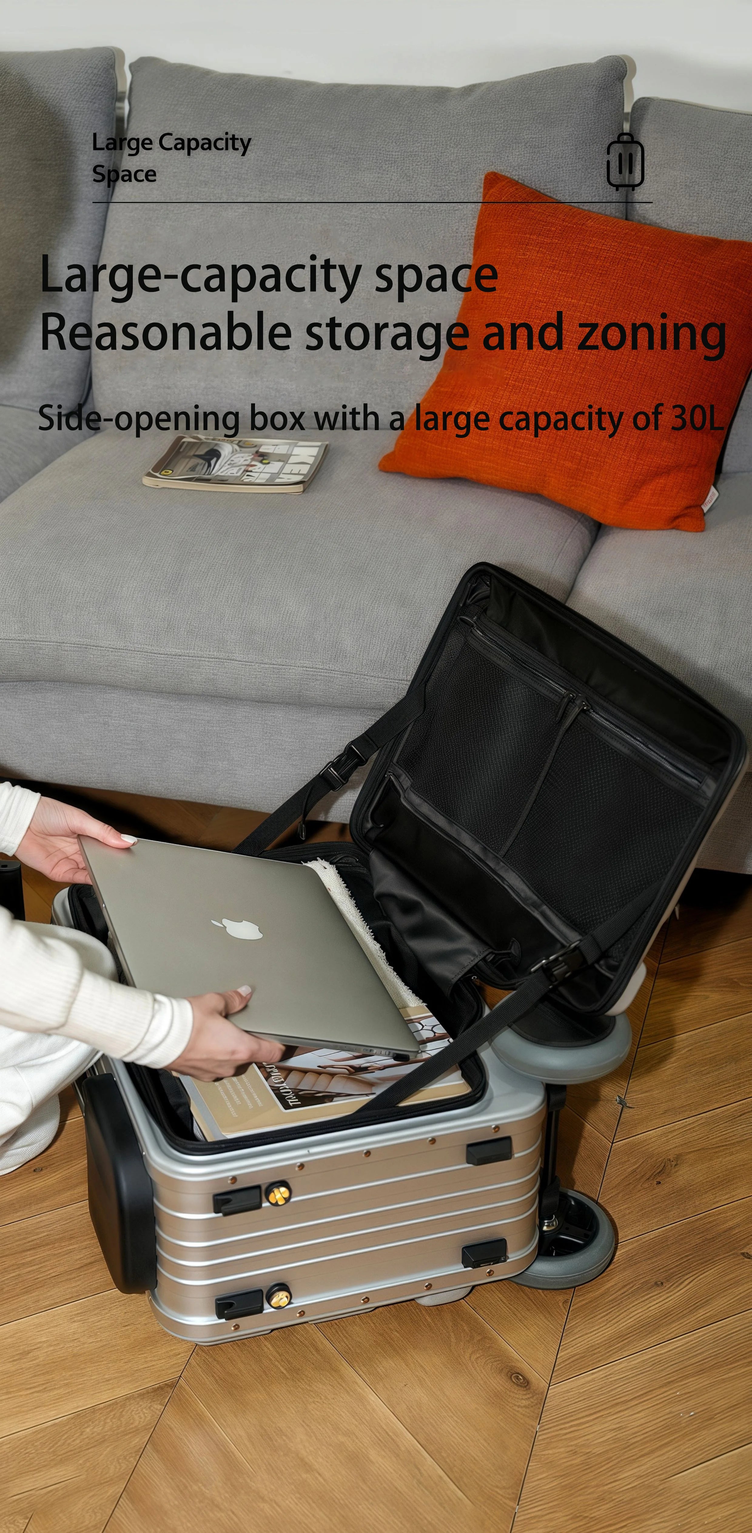 Polycarbonate Luggage Electric Scooter With Aluminum Frame And Quiet Glide — Silver | KIMLUD