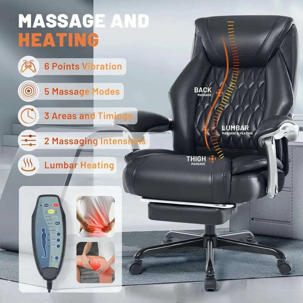 KIMLUD, Reclining Office Chair with Massage & Heat & Footrest, 6-Point Vibrations, Ergonomic Executive Computer Desk Chair with Padded S, KIMLUD Womens Clothes