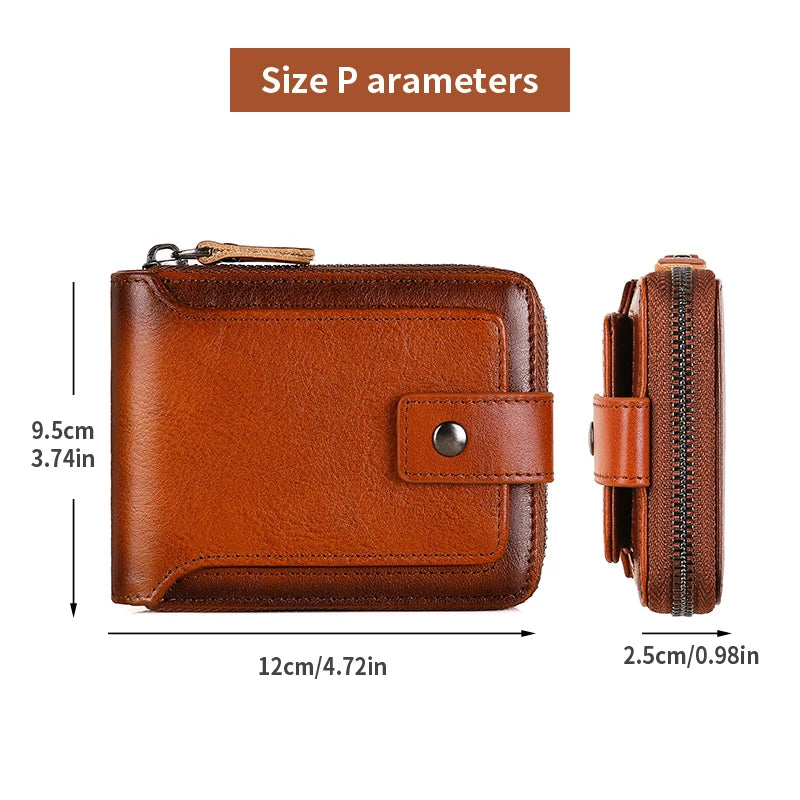 Wallet – Cowhide Leather Anti-Theft – Zipper Wallet 2 Cash Slots | KIMLUD