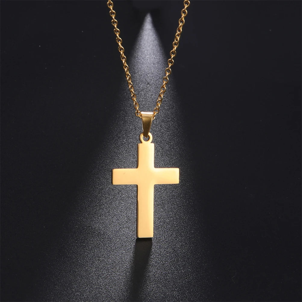 Gold-Tone Stainless Steel Cross Pendant Choker Necklace — Gold | KIMLUD