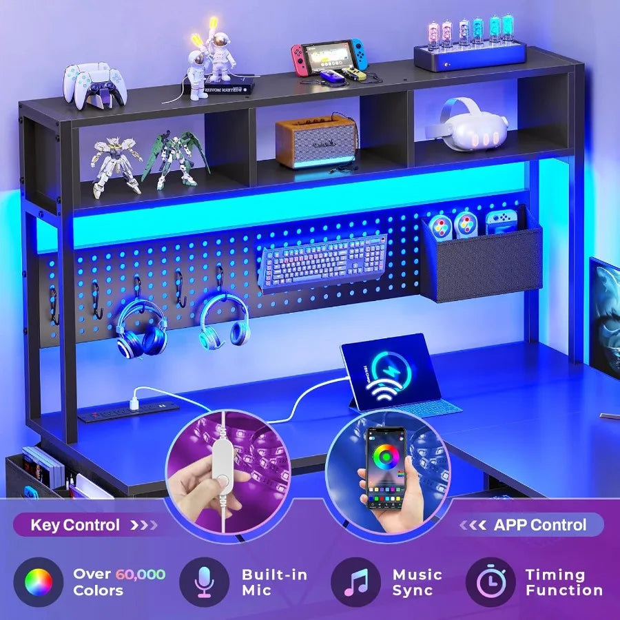 L Shaped Gaming Desk with Hutch 57.5 Reversible Corner Computer Desk Featuring Adjustable Storage Shelves Integrated Pegboard P