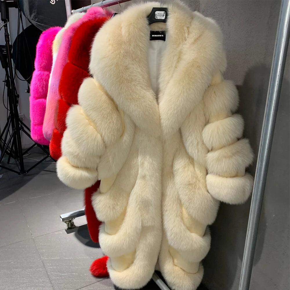 #2024 New Fur Coats Women Real Fox Fur Coat Long Sleeve Luxury Natural Fox Cloth Turn Down Collar 2023052