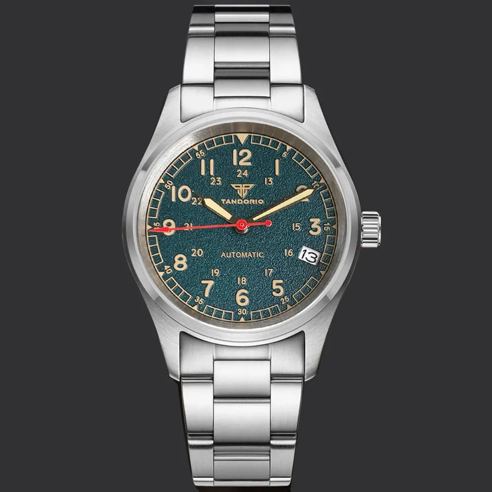 Tandorio 20ATM Waterproof Diver 36mm Field Watch Men NH35 Mechanical Movt Black White Dial Luminous Sapphire Glass 3.8 Auto Date