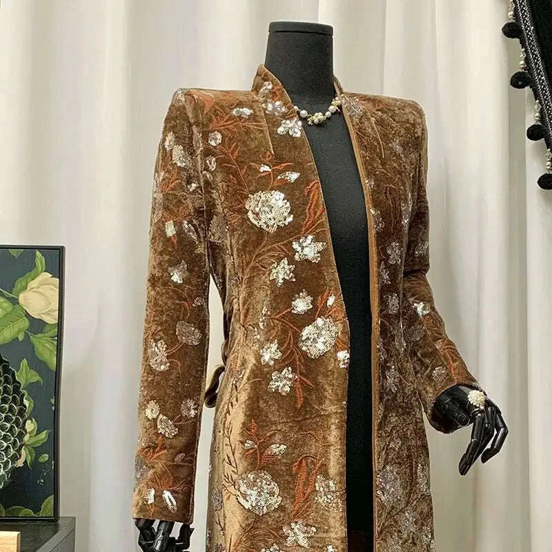 women-spring-autumn-new-heavyweight-sequined-embroidered-jacquard-coat-brown-velvet-stand-collar-slim-fit-trench-coat-topkimludkimlud-35560578
