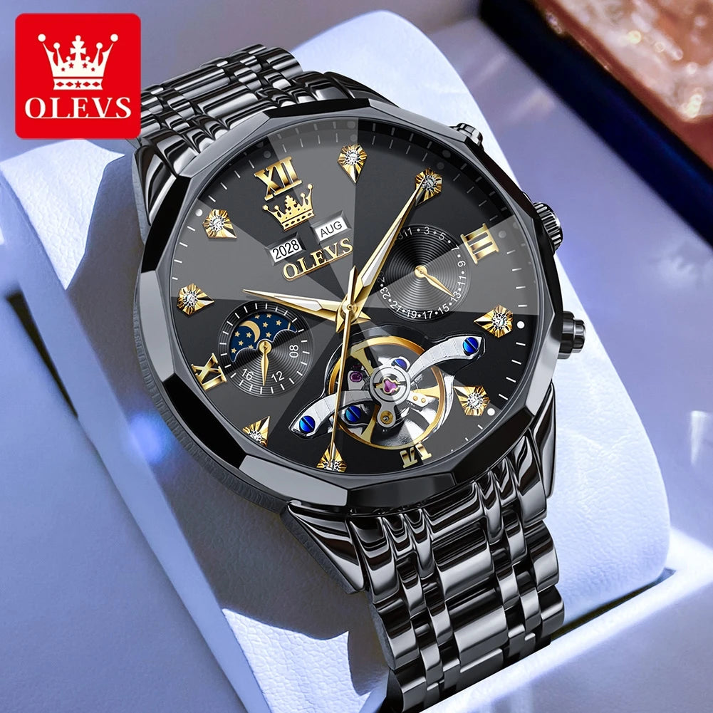 OLEVS 6621 Men Watch Top Brand Moon Phase Watch for Men Dual Calendar Display Original Watches NEW