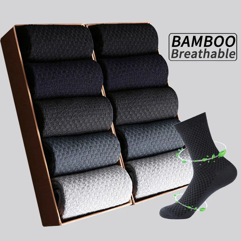 Bamboo Fiber Crew Socks Breathable 5 Pack — Black | KIMLUD
