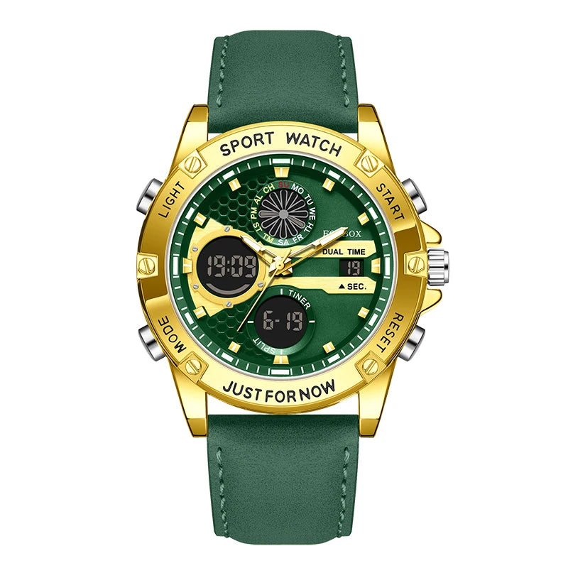 LIGE FOXBOX Fashion Electronic Watches for Men Leather Military Casual Sports Waterproof Dual Digital Display Quartz Chronograph