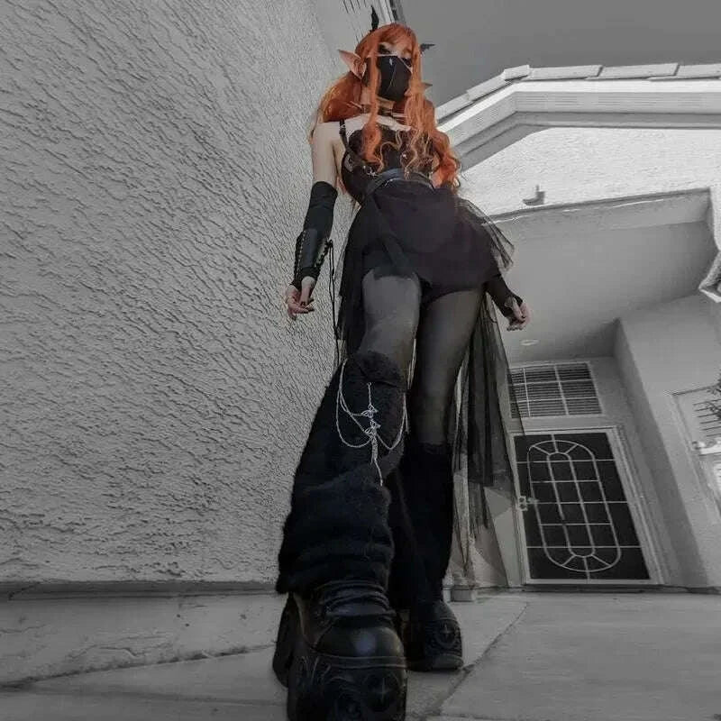 KIMLUD, Sexy Net Yarn High-Waisted Irregular Skirt for Women Summer New European and American Gothic Style Versatile Casual Skirts, KIMLUD Womens Clothes