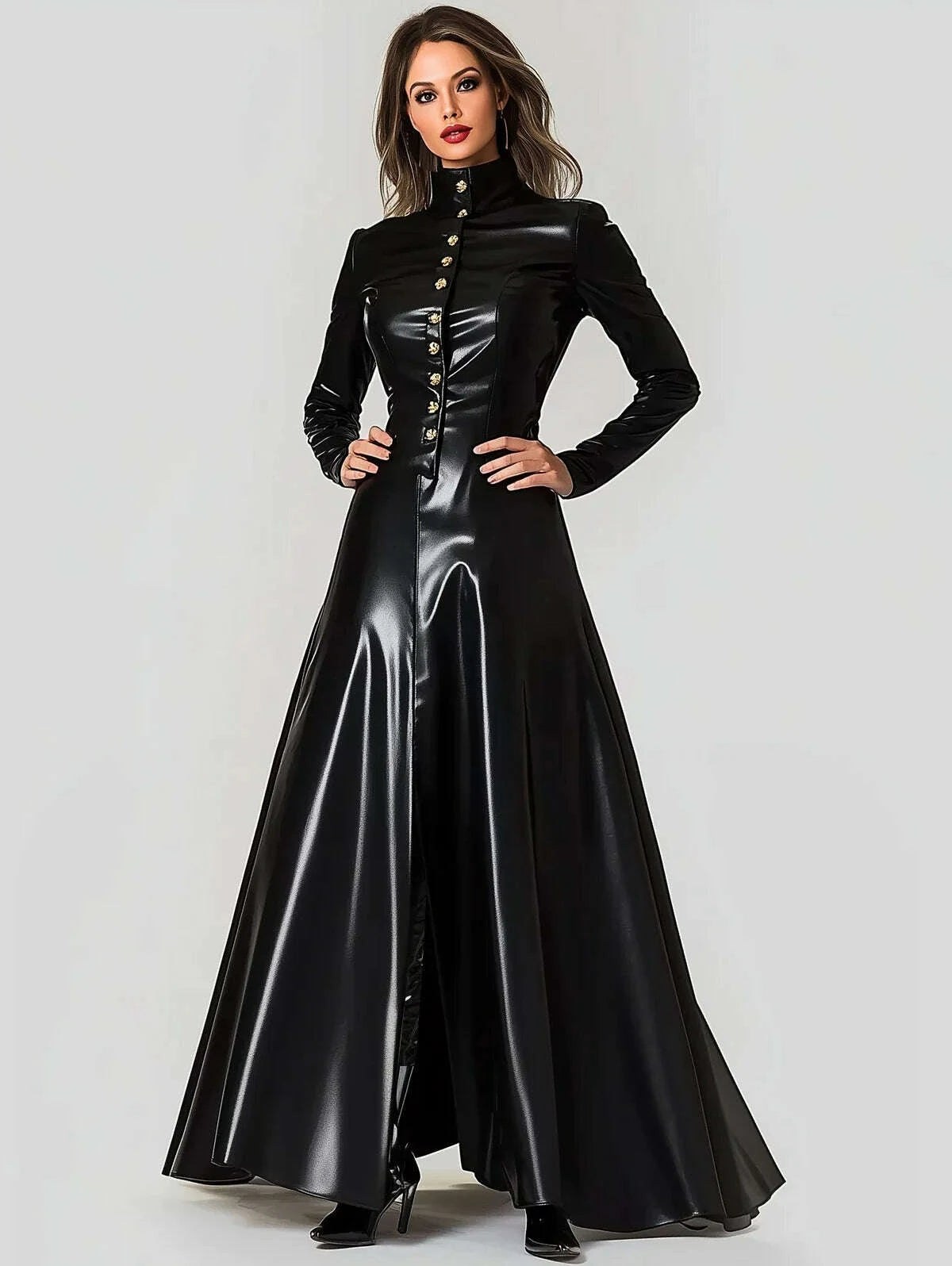 faux leather turtleneck dress KHAITE Daria leather turtleneck mini dress
