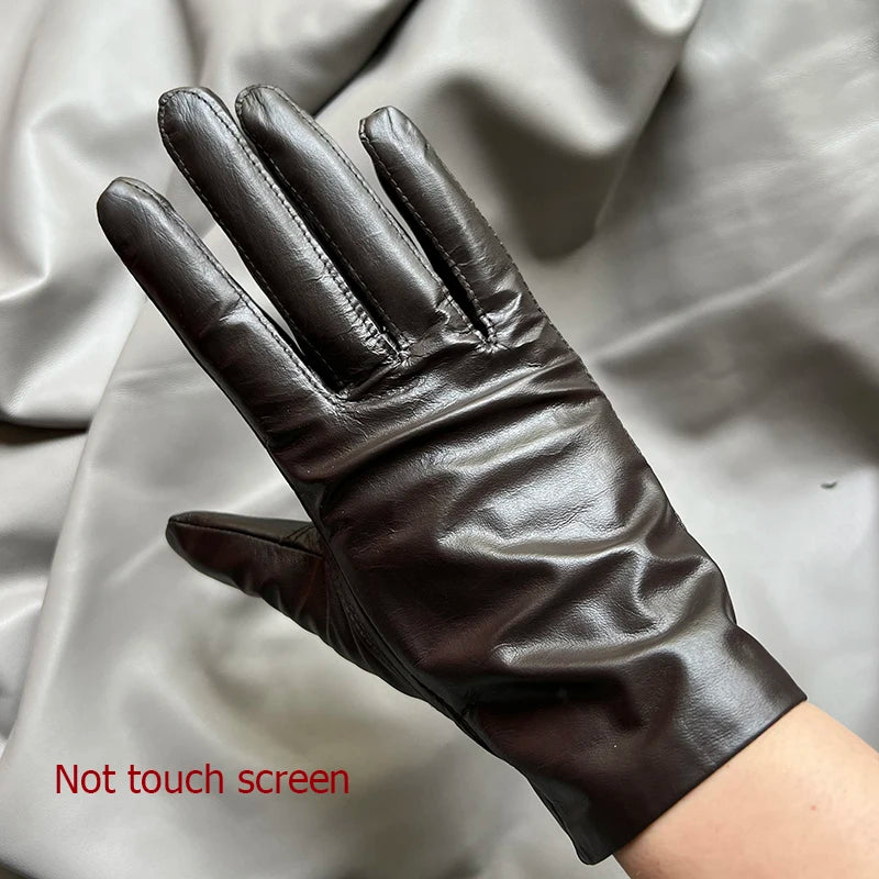 Leather Gloves Genuine Lambskin Short Black | KIMLUD