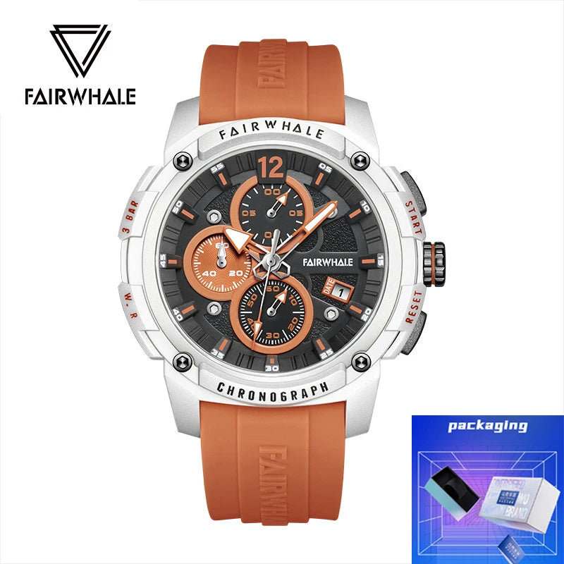 Waterproof Chronograph Watch Silicone Strap Multifunction — Black | KIMLUD