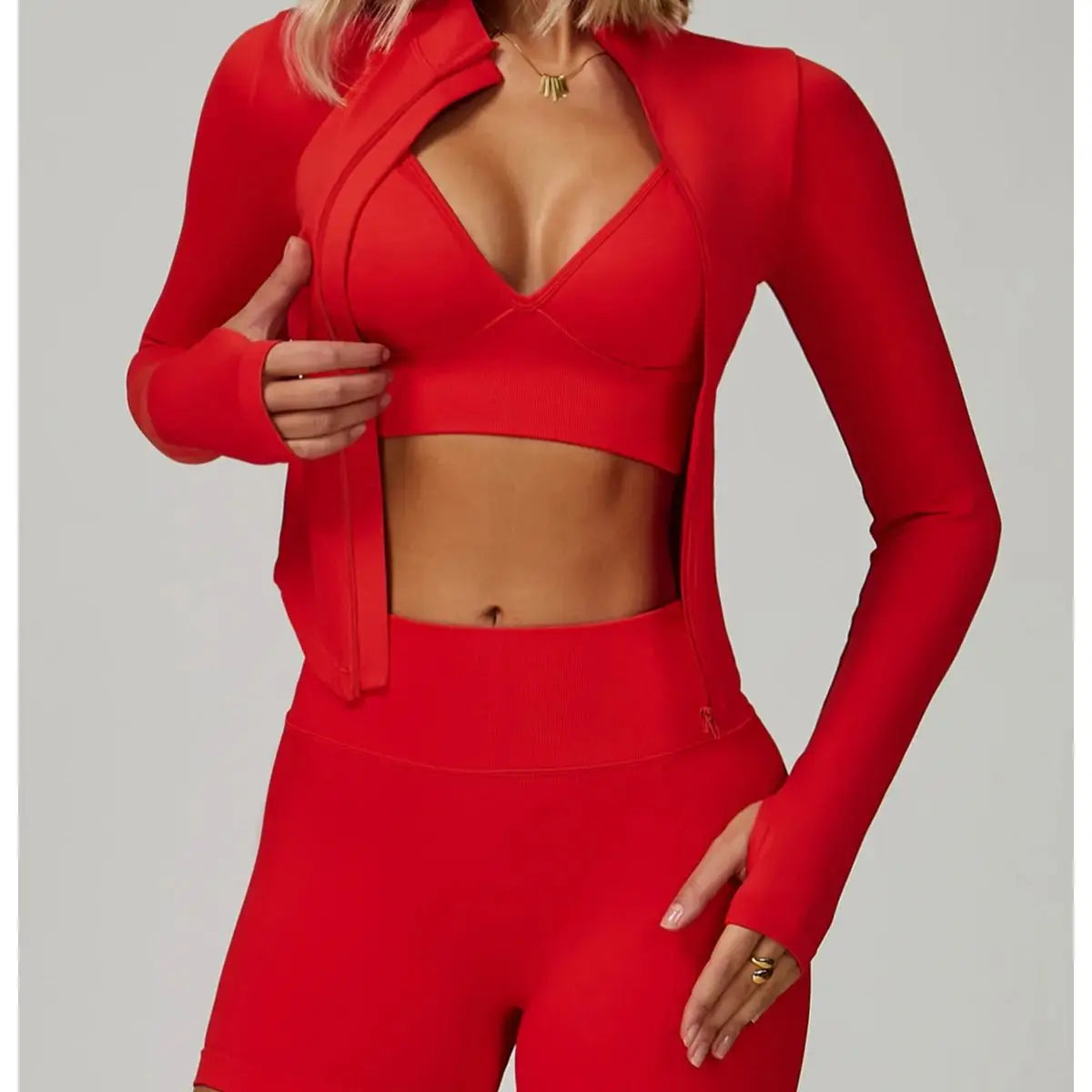 Seamless Nylon-Elastane Yoga Set High Waist Breathable — Crimson Red | KIMLUD