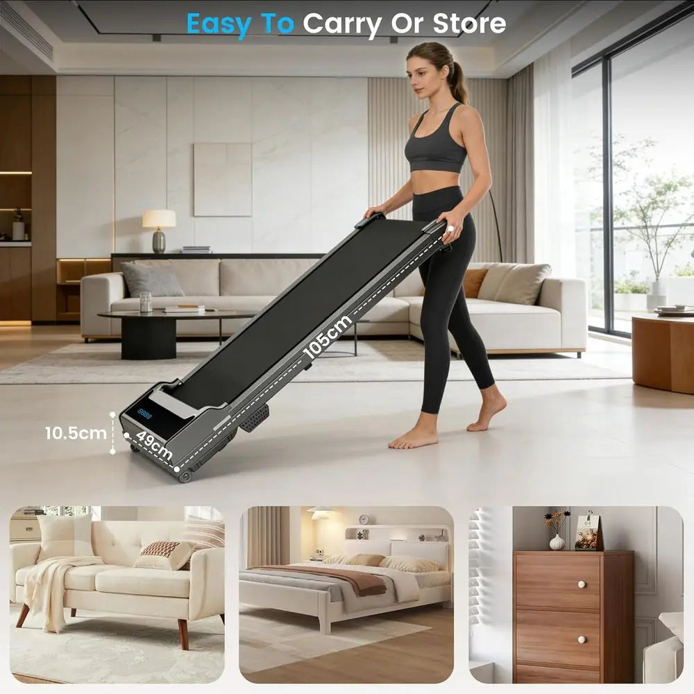 Sleek Steel Portable Treadmill Adjustable Speed, 220 Lbs Capacity, For Home Use — Black | KIMLUD