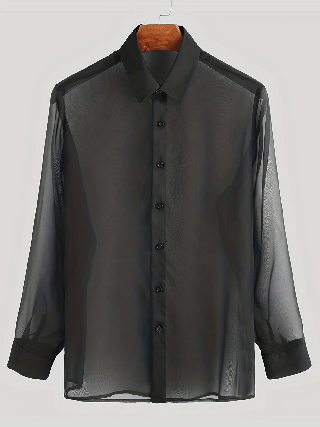 Semi-Sheer Polyester Shirt Breathable — Black | KIMLUD