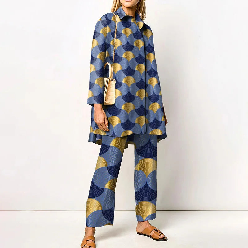 Two Piece Set – Autumn Vintage Printed – Synthetic Fiber – | KIMLUD