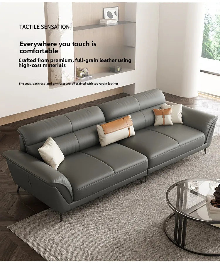 Leather Sculpted Modern L-Shaped Sofa — Black | KIMLUD