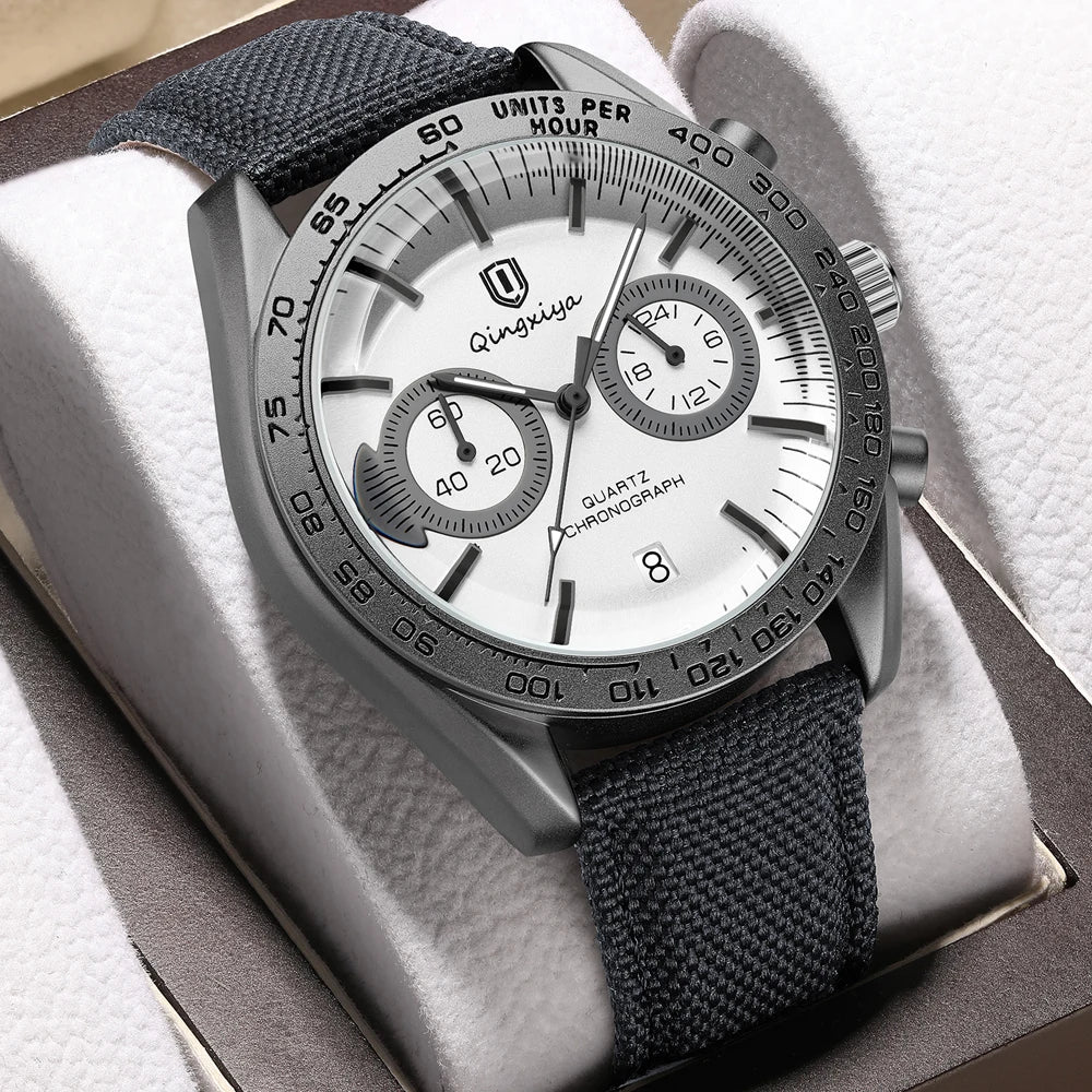 Fashion Chronograph Quartz Watch for Men Sports Leather Strap Waterproof Luminous Calendar Luxury Mens Watches Relogio Masculino