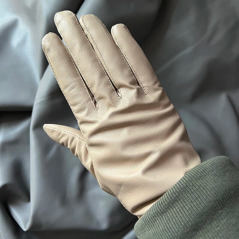 Leather Gloves Genuine Lambskin Short Black | KIMLUD