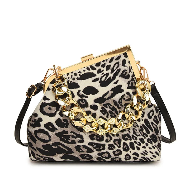 Fashion Leopard Print Purse and Handbags Thick Chain Hand-held Crossbody Bags for Woman Shoulder Bags Trend Designer Bag Сумка