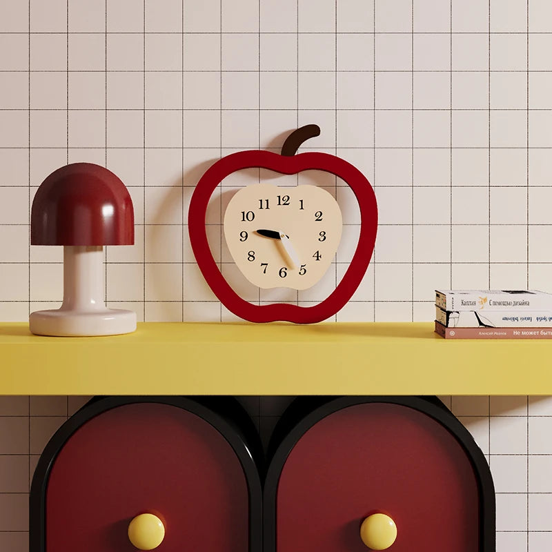 Nordic Wood Wall Clock Sculptural Clock, Ivory Dial — Red | KIMLUD