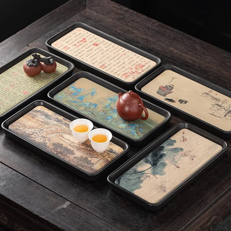 Ceramic Tea Tray Small New Chinese Style Valet Minimalist Kung Fu Tea Platter Decorative Trinket Bandejas Lounge Suite Furniture
