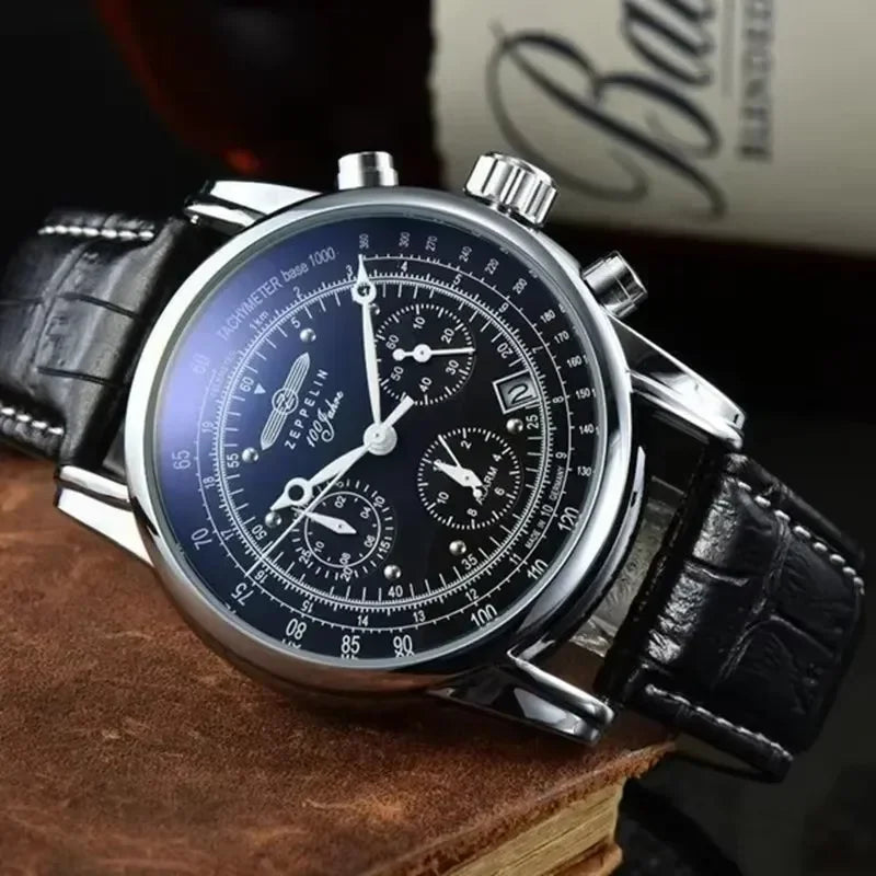 Premium Full Grain Leather Strap Watch — Black | KIMLUD