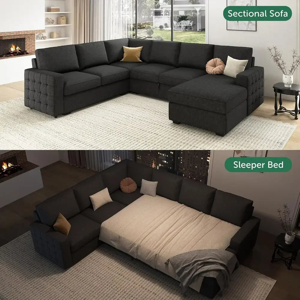 BestsellerGray Sectional Sofa with Hidden Bed and Storage for Living Room