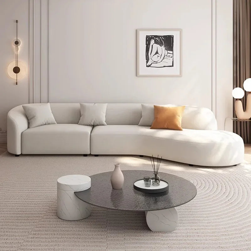Fabric-Blend Upholstered Lounge Sofa Reclining — Ivory White | KIMLUD