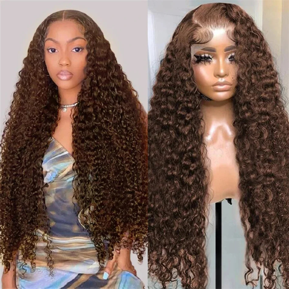 Lace Front Wig – Deep Wave – Human Hair – Chocolate Brown | KIMLUD