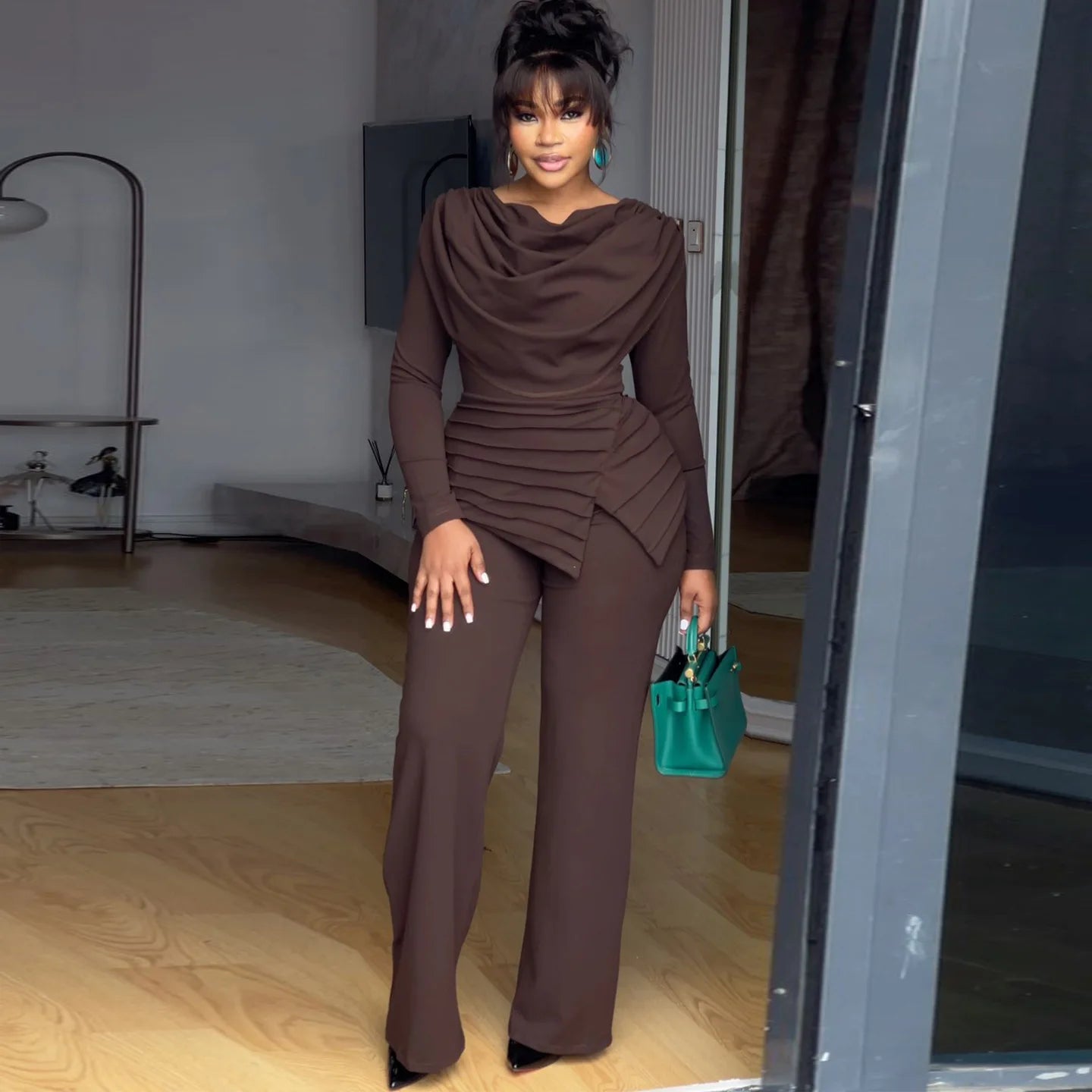 High Waist Flare Pants Jumpsuit — Zipper, Office Lady, Ankle-Length | KIMLUD