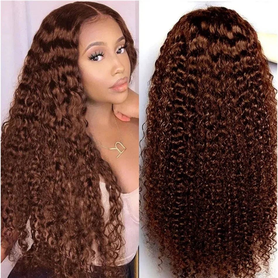 Lace Front Wig – Deep Wave – Human Hair – Chocolate Brown | KIMLUD