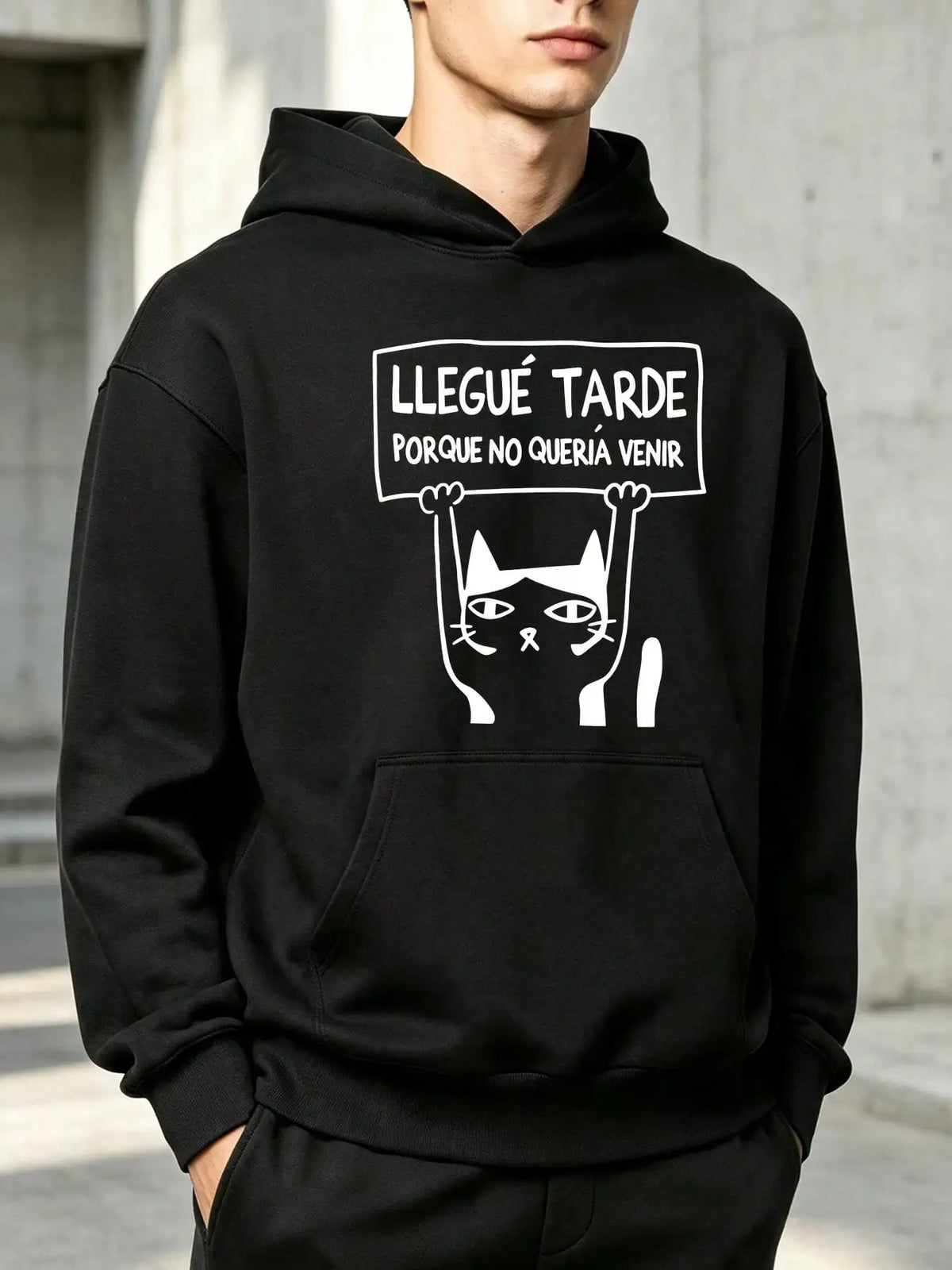 Men's Hoodie – Reluctant Late Cat Print – Polyester Knit | KIMLUD