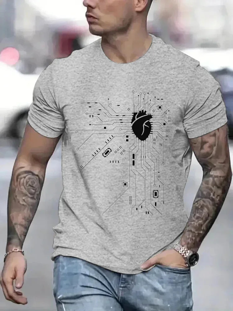 Graphic Cotton Circuit Diagram Tee — Black | KIMLUD