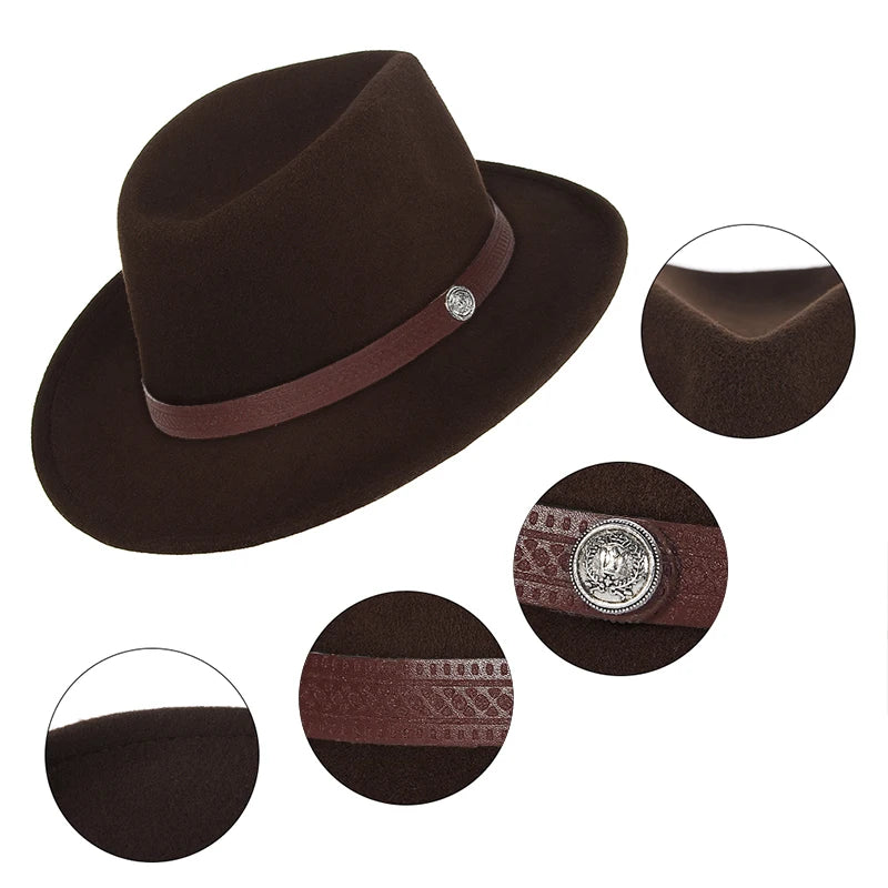 Western Cowboy Hat Wide Brim Belted — Black | KIMLUD