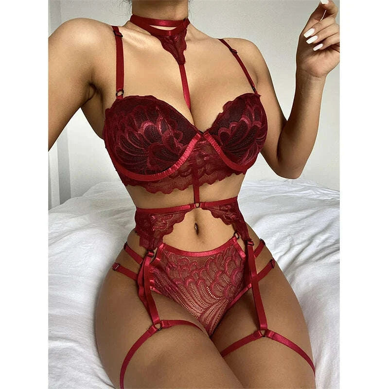 KIMLUD, Fantasy sexy lingerine outfit Women Bra Garters Panties See Through Lingerie Set Ladies Sexy Underwear Set Porn Sexy Costumes, KIMLUD Womens Clothes