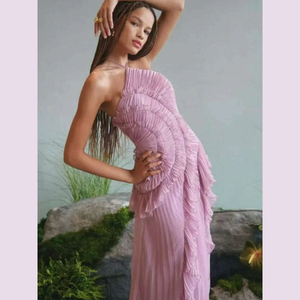 Off-Shoulder Ruffle Pleated Maxi Dress | KIMLUD Off-Shoulder Ruffle Pleated Maxi Dress | KIMLUD