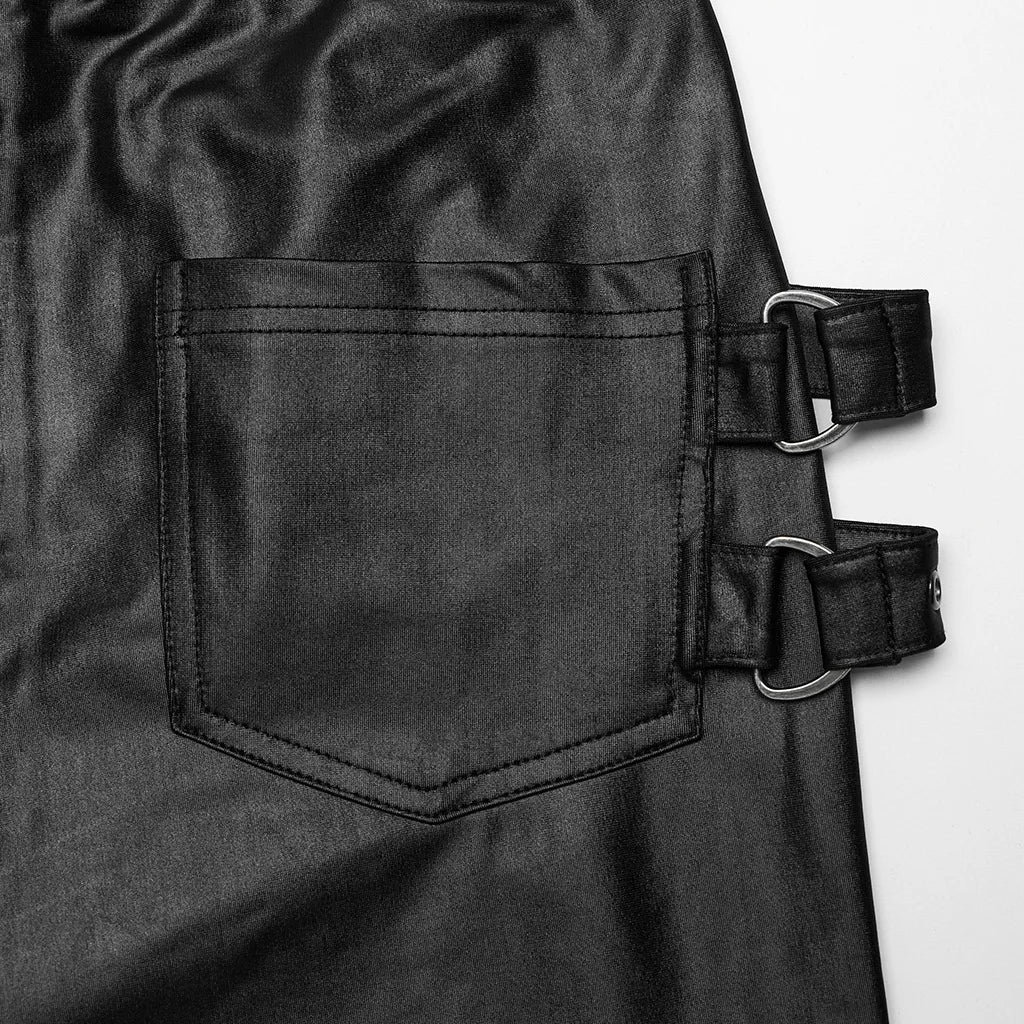 PUNK RAVE Women's Punk Geometrically Divided Textured Knit & Spliced Basic Leggings Gothic Sexy Cross Trousers