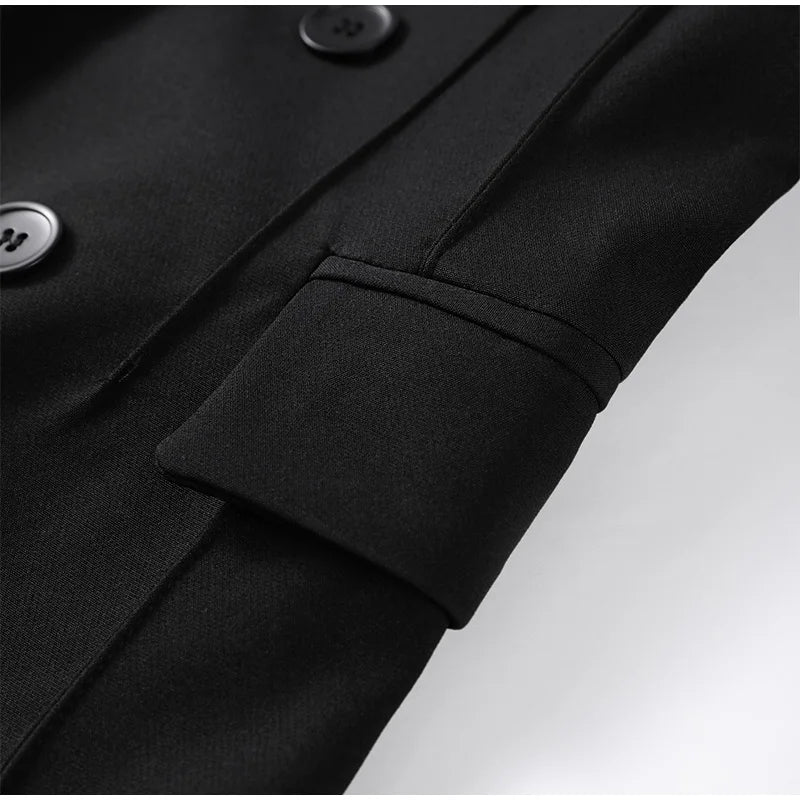 Elegant Blazer Pants Set Women Solid V-neck Long Sleeve Button Coat Wide Leg Trousers 2025 Autumn Fashion Office Lady Outfits