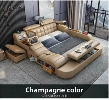 Hotsale Luxury Leather Smart Bed Multifunctional Bed Tatami King Size Platform Upholstered Fabric Soft Bed Storage Music Speaker