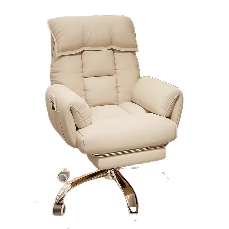 Ergonomic Desk Chair With Recliner And Lounge — Cream Ivory | KIMLUD