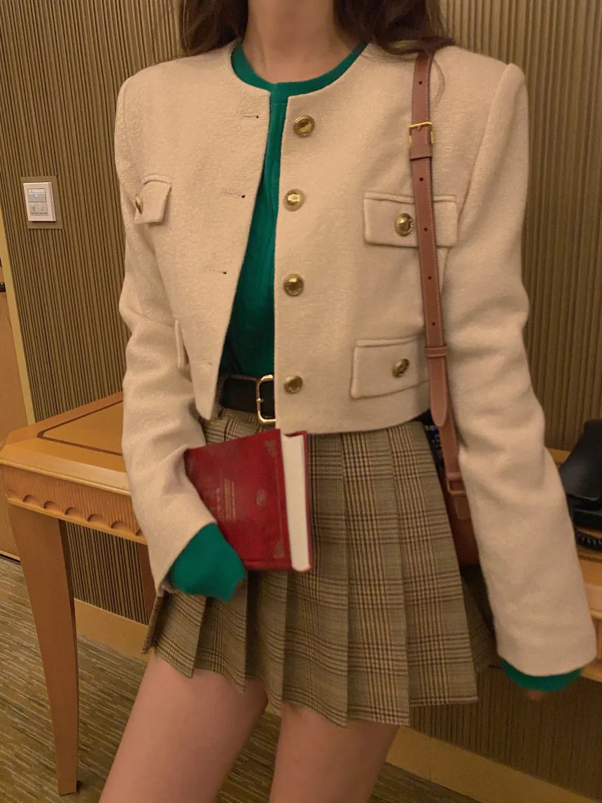 Chic ort Outerwear Women's Springtime Ele round Ne Loose Long Sve Top Faionable Design Sense Commute Sle Coat