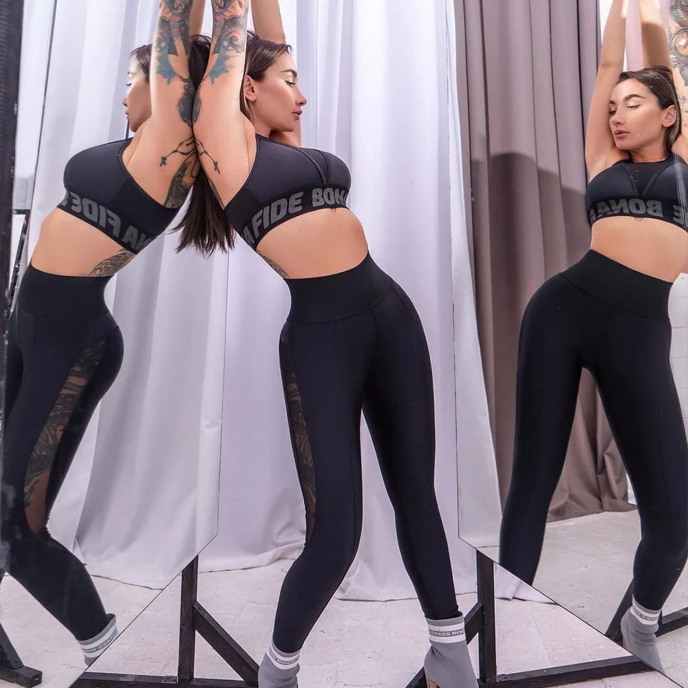 Sports Running Fitness Pants Mesh Breathable Splicing Cropped Pants High Waist Slim Fit Hip Lifting Yoga Pants Women Leggings