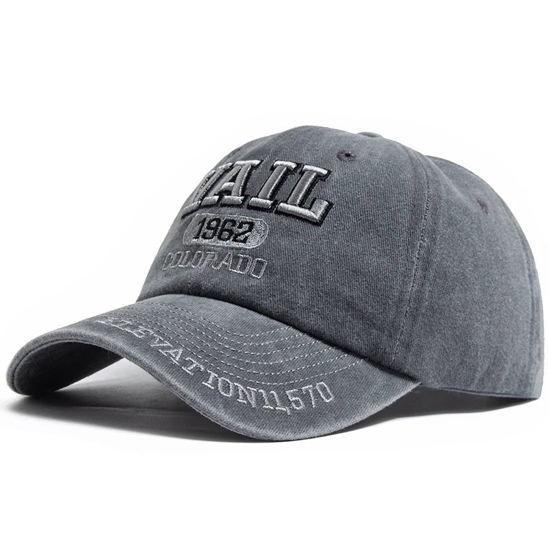 Cotton Baseball Cap VAIL Letter Embroidered — Black | KIMLUD